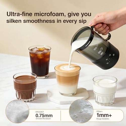 Milk Frother, 4-in-1 Electric Milk Steamer(10oz/300ml)，Automatic Hot and Cold Foam Maker for Iced Coffee, Lattes, Cappuccinos & Macchiatos, Non-Stick Interior, Black. - Thumbnail 3