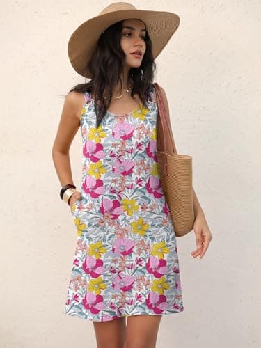 ANRABESS Womens Summer Dresses Sleeveless Beach Cover Ups Swimsuit Casual Sundress 2026 Boho Cruise Vacation Tank Short Dress Orange Pink Floral Large - Thumbnail 3