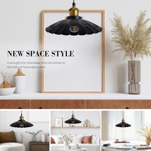 Oyisen Plug in Hanging Light, Vintage Black 9.8 Inch Lampshade 14Ft Plug in Pendant Light for Dining Room and Living Room, Kitchen Island Retro On/Off Switch Hanging Lamp Fixtures 2Pack - Thumbnail 4