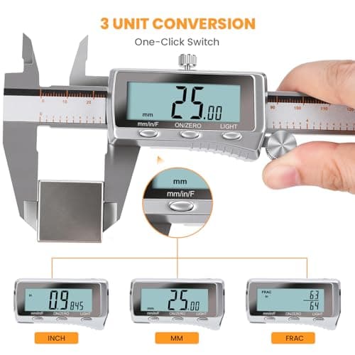 HARDELL Digital Caliper, Rechargeable Caliper Measuring Tool with Backlight LCD Screen, All Metal Calipers, Auto-Off Digital Micrometer, Inch/MM/Fraction for Household/3D-Printing-Rechargeable 6 Inch - Thumbnail 6
