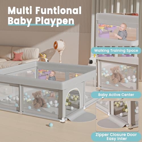 Hiaksedt Baby Playpen 50x50 Inch, Play Pens for Babies and Toddlers Baby Fence Play Yards for Indoor & Outdoor with Breathable Mesh Anti-Fall Playpen - Thumbnail 4