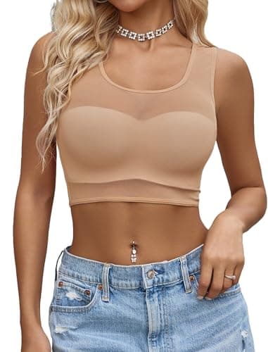 Avidlove Mesh Tops for Women Sheer Sexy Shirt Open Back Cutout Vest Party Outfits Beige S - Image 1
