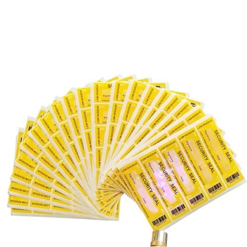 TSPC SECSEAL 100pcs 25x90mm Heat Tampering Fluorescent Mark Low Residue Tamper Evident Anti Counterfeit Tamper Proof Stickers Labels Seals (1 x 3.54 Inches, Matte Yellow, Barcode Serial Number) - Thumbnail 2