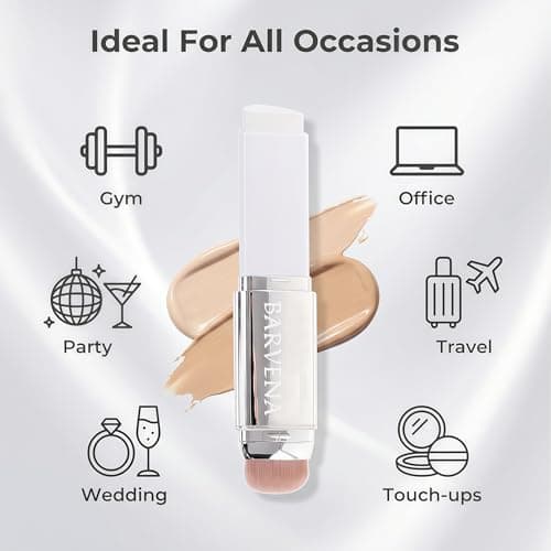 BARVENA Color Changing Foundation Stick with Brush, 1 Fl Oz, Full Coverage Self-Adjusting Makeup for Mature Skin, Gym, Office and Travel Deep Skin Tone - Thumbnail 6