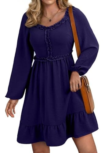 Dokotoo Casual Dresses for Women 2026 Fall Sweetheart Neck Long Sleeve Empire Waist Dress Ruffle Smocked A-line Flowy Elegant Dress Navy Blue Small - Image 1