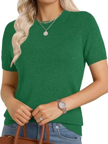 GKBK Short Sleeve Sweaters for Women Wool Blend Crew Neck Knit Pullover Lightweight Business Casual Summer Sweater Top 2026 FAL Fashion Outfits Green - Image 1