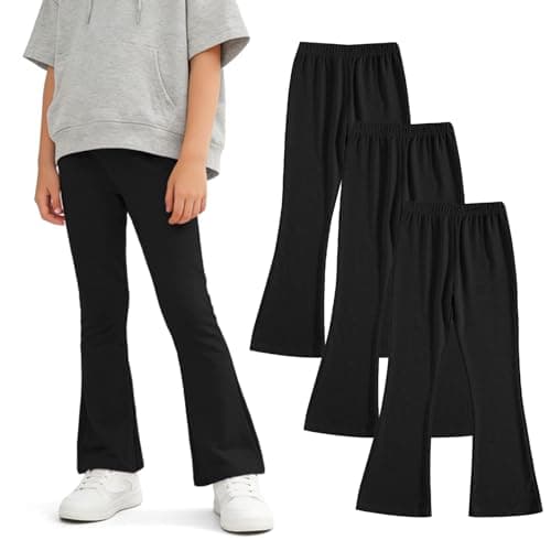 3 Pack Girl Leggings High Waisted Flare Pants Bell Bottoms Suitable for Yoga Leisure Sports School Uniforms Travel 4-13 Years Black