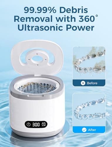 Estefanlo Ultrasonic Retainer Cleaner, 45kHz Retainer Cleaner Machine with LED Digital Auto Timer, 200ML Ultrasonic Cleaner wiht 3 Retainer Cleaner Modes for Denture, Aligner, Mouth Guard,Night Guard - Thumbnail 2