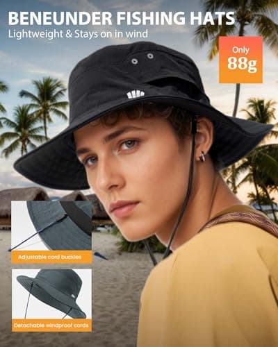 BENEUNDER Wide Brim Sun Hats for Men UPF50+ UV Protection Fishing Travel Outdoor Beach Vacation Hiking Green - Thumbnail 3