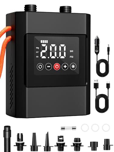 AIRSURE 20PSI High Pressure Electric Paddle Board Pump, Rechargeable Battery-Powered, Electric SUP Air Pump with 12V DC Car Connector, Intelligent Dual Stage for Inflatable Paddle Board, Kayak, Boats - Image 1