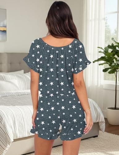 StunShow Short Pjs Sets for Women Gingham Pajamas White Lounge Set Women Babydoll Pajamas Modest Lingerie for Women Cute Lingerie Sets Star L - Thumbnail 3