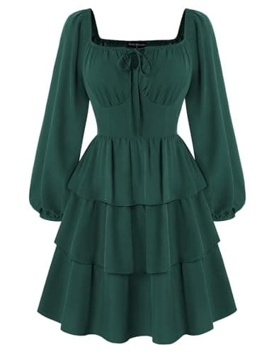 Scarlet Darkness Renaissance Dress for Women Square Neck Long Sleeve Fall Dresses Corset Pirate Costumes with Pockets Green M - Image 1