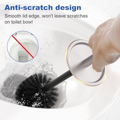 Toilet Brush and Holder Set：304 Stainless Steel Heavy Duty Toilet Bowl Brush，Removable Inner Bowl and Splash Protection，Bathroom Toilet Brush-Dense Bristles for Through Cleaning - Thumbnail 6
