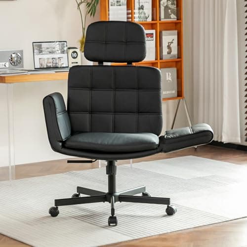 XYPFURN Criss Cross Chair with Wheels & Adjustable Armrests, High Back Faux Leather Executive Desk Chair for Home Office, Comfy Cross Legged Wide Computer Task Chair, Black - Image 1