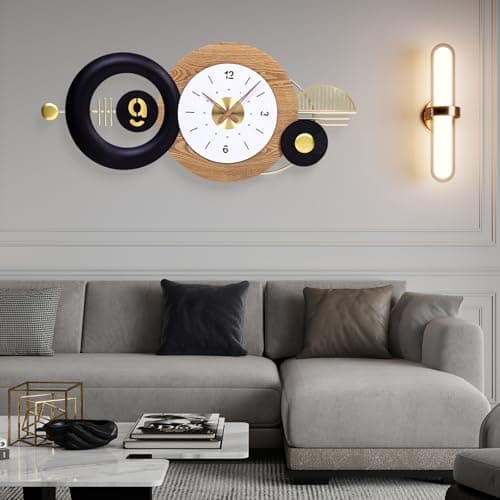 38x17 Inch Modern Silent Battery Powered Wall Clock for Living Room Decor - Thumbnail 5