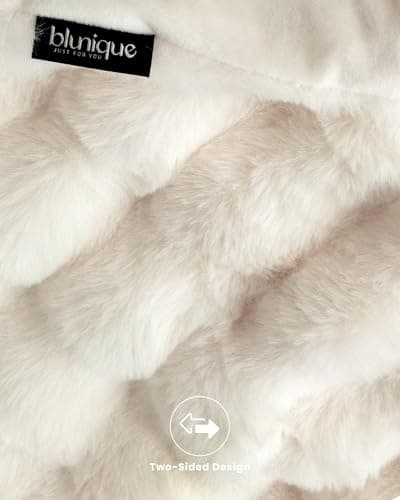 blunique Ultra Soft Cozy Faux Fur Throw Blanket, Fuzzy Plush Thick Bubble Blanket, Luxury Fluffy Blanket for Couch, Sofa, Bedroom, and Living Room, 50x60 Inches, Cream White - Thumbnail 5