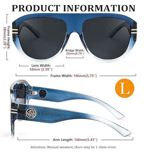 FEISEDY Retro Polarized Oversized Sunglasses for Men Women Trendy 70s Vintage Plastic Frame Sun Glasses B4150 - Thumbnail 5