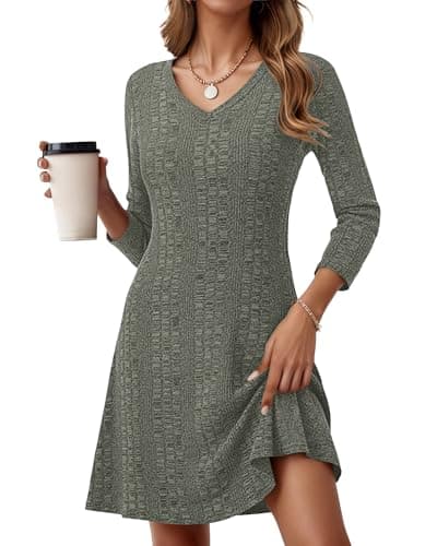 MOLERANI Women's Long Sleeve Ribbed Knit Fall Dress for Women 2025 Sweater Dresses - V Neck Homecoming Party Wedding Guest Dresses Elegant Flattering Fit for Teachers, Light Army Green, 2XL - Image 1