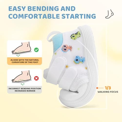 STQ KIDS Baby Walking Shoes Wide Toe Box Infant Barefoot Shoe Boys Girls Soft Toddler Tennis Sneaker Mid Top Babies First Walkers Non-Slip Ankle Support White Dinosaur 6-9 Months Infant Size 3 US - Thumbnail 5