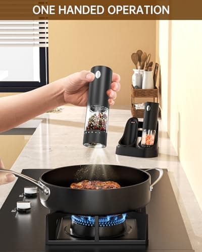 CIRCLE JOY Electric Salt and Pepper Grinder Set Automatic Salt and Pepper Grinder Set with Easy-to-Carry Charging Base and LED Light, USB Rechargeable, Upgrade External Adjustable Coarseness - Thumbnail 4