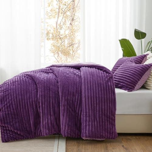 BEDELITE Fleece Full Comforter Set -Super Soft & Warm Fluffy Purple Bedding, Luxury Fuzzy Heavy Bed Set for Winter with 2 Pillow Cases - Thumbnail 2