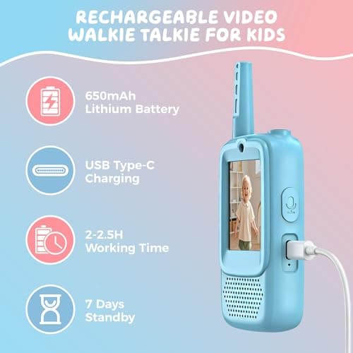Video Walkie Talkies for Kids, 2 Pack Rechargeable Walkie Talkies with Screen, Long Range 2 Way Radio with 4 Voice Effects, Christmas Birthday Gifts for Age 3-12 Boys Girls Indoor/Outdoor/campin - Thumbnail 5