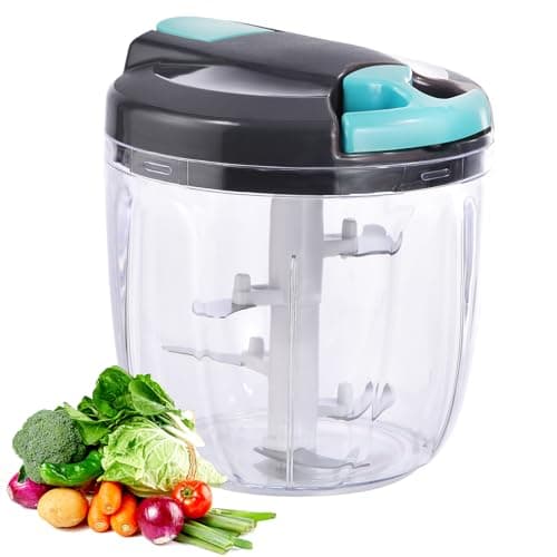 Ziweaye Manual Food Processor Vegetable Chopper, Portable Hand Pull String Garlic Mincer Onion Cutter for Veggies, Ginger, Fruits, Nuts, Herbs, etc., （900ml,Gray-blue） - Image 1