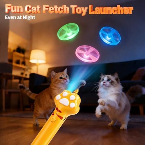 BABORUI Cat Toy Disc Launcher, Rechargeable Interactive Cat Fetch Toy Launcher with 8 Flying Discs, Flying Enrichment Toys for Indoor Bored Kittens & Adult Cats (Yellow) - Thumbnail 6