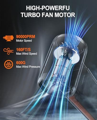 Portable Car Battery Jump Starter 6000A Jumper Box Combo Compressed Air Duster & Vacuum Cleaner Function, 12V Battery Charger Booster Power Pack with Turbo Fan, 3-Speed Blower for Snow/Leaves/Dust - Thumbnail 3