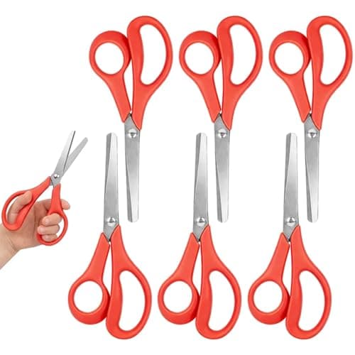 5.5" Left-Handed Kids Scissors, 6-Pack – Red Safety Scissors with Stainless Steel Blades & Soft Grip – Blunt Tip for Toddlers, Preschool, Home & School - Image 1