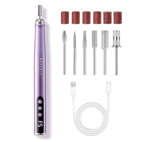 Makartt Pen-Shaped Rechargeable Nail Drill for Beginners: 25,000 RPM Cordless Electric Nail File with 5-Speed LED Display, Lightweight Quiet E File Kit for Gel Polish Removal, Home Travel Use(Purple) - Image 1