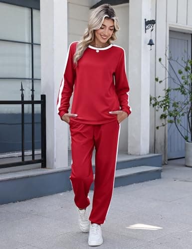 Marvmys Women 2 Piece Fall Sets Long Sleeve Tracksuits Fashion Travel Outfits Lounge Set for Ladies Burgundy L - Thumbnail 5