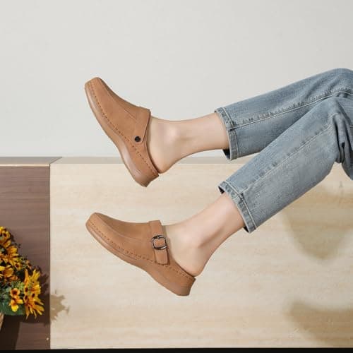 Goldnut Women's Dark Brown Closed Toe Clogs Mules Comfortable Clogs with Arch Support Buckle Lined Slip On Mules Sandals for Woman Size 7.5 - Thumbnail 2