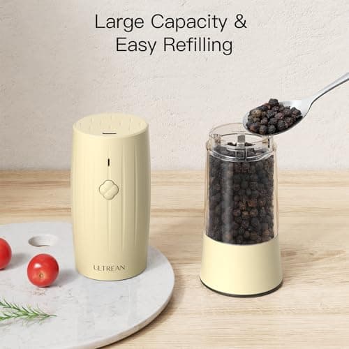 Ultrean Electric Salt and Pepper Grinder Set, USB-C Rechargeable, Salt and Pepper Shakers Spice Mill with 6 Adjustable Coarseness LED Light Larger Capacity, Kitchen Gadget, Gift for Women Mom, Cream - Thumbnail 5