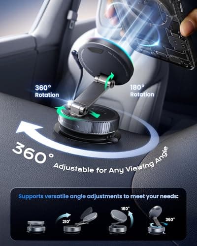 Magnetic Phone Charging Holder Mount for Magsafe Car Mount Charger, 15W Fast Charger Wireless [108+LBS Suction & 3800gf Magnetic], 360° Vacuum Magnetic Phone Holder for iPhone 17 Pro Max Air 16-12 - Thumbnail 4