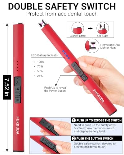 Electric Candle Lighter Rechargeable Lighters Stocking Stuffers for Women Plasma Arc Lighters Windproof & Flameless with USB Rechargeable Battery Double Safety Switch (Ruby Red) - Thumbnail 5