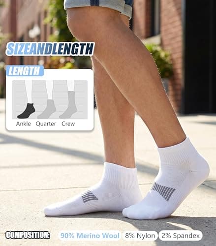 RTZAT 3 Pairs Men's Women's 90% Merino Wool Ankle Athletic Business Casual Running Moisture Wicking Arch Support Everyday Thin Wool Socks, White, X-Large - Thumbnail 2