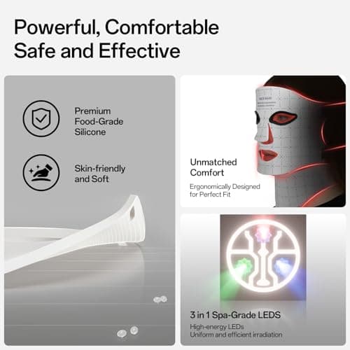 Facego Red Light Mask for Face and Neck, 7 Colors Red Light Face Mask with Rechargeable Remote Controller, Flexible, Portable, Lightweight, and Ergonomic for Home & Travel (White) - Thumbnail 6