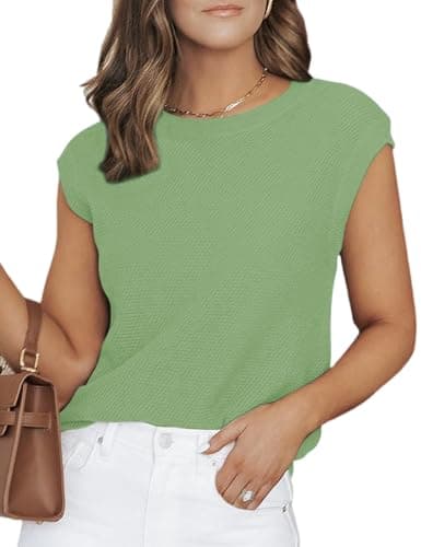 CiCiBird Women Summer Cap Sleeve Sweaters Knit Crew Neck Pullover Tank Tops 2024 Casual Trendy Shirt Light Green S - Image 1