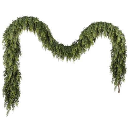 N&T NIETING 9ft Christmas Cedar Garland with Realistic Soft Thickness Pine, Artificial Green Faux Cedar Pine Garland for Fireplace Mantle Fireplace Indoor Outdoor Holiday Party Home Decoration - Image 1