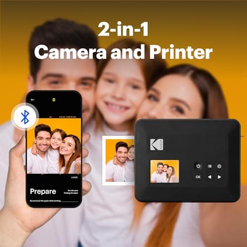 KODAK Mini Shot 3 Retro 3x3” Instant Digital Camera & Photo Printer, 38 Sheets, 2-in-1 Portable Print Camera, Bluetooth Smartphone Printer for iOS & Android, 4PASS Dye Sublimation, White - Thumbnail 2