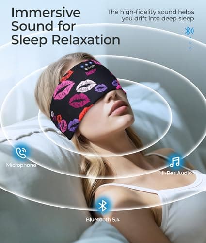 LOVE EYE Sleep Headphones Wireless Headband Headphones Bluetooth 5.4 for Side Sleeper Bluetooth Headband Earphones for Sports for tech Gadgets Gifts(Lip Black) - Thumbnail 4