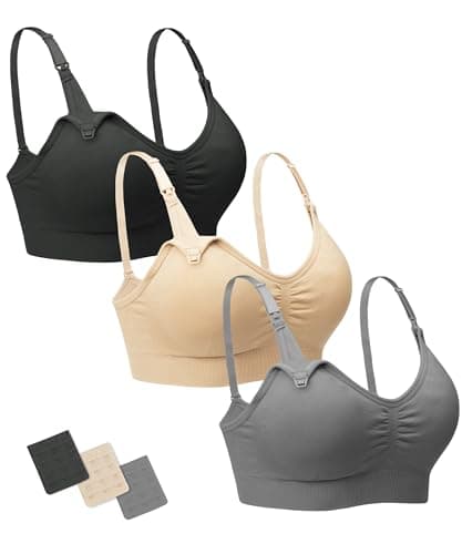 Stelle Nursing Bras Maternity Bra for Breastfeeding Pregnancy Wireless Bralette with Pads, Extenders (Black+Gray+Beige,XL) - Image 1