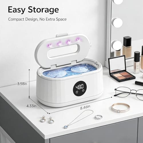Ultrasonic Jewelry Cleaner, 50kHz Ultrasonic Cleaner Machine for Jewelry, Eyeglasses, Rings, Watch Straps, Toothbrush Heads, Dentures, Retainers, 5 Timers Cleaning Mode, 420ml 304 Stainless Steel Tank - Thumbnail 6