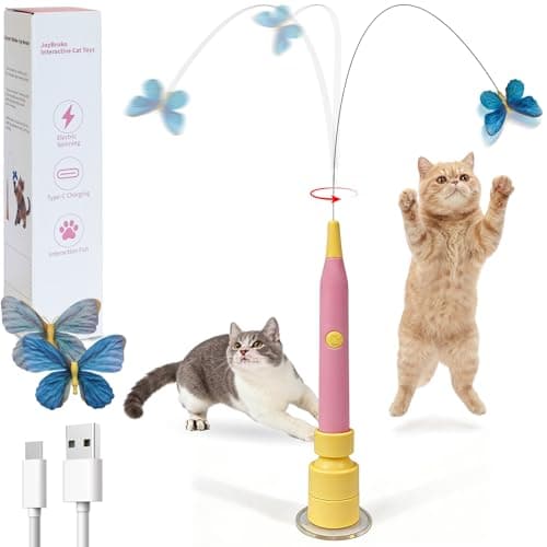 JoyBruko Interactive Cat Toys for Indoor Cats, Automatic Cat Wand Toy Enrichment for Bored Kitten, Spin Butterfly with Self-Holding Suction Base, Rechargeable Electric Moving Feather Stimulating Toy - Image 1