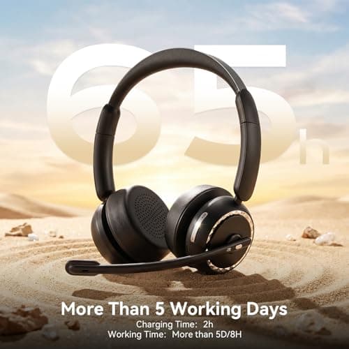 Wireless Headset with Mic for Clear Work Calls, Bluetooth 5.2 Headset with Noise Cancelling Microphone & Mute Button, 40H Talk Time for Zoom Teams, Home Office, PC Mac Laptop Phone (Glossy Black) - Thumbnail 3