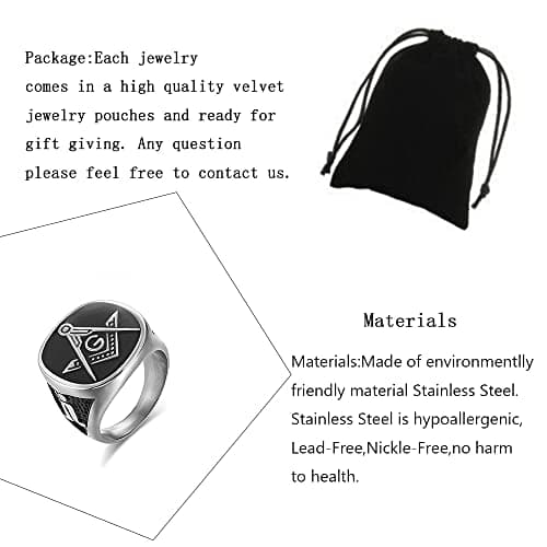 YLWJSP Freemason Gifts Biker Rings Masonic Master Mason Ring Freemason Signet Style Jewelry Mason Signet Band Jewelry (Masonic Rings S 9) - Thumbnail 2