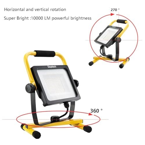 DAYATECH 65W LED Work Light, 10000LM Super Bright Flood Work Light, 5000K, Waterproof and Adjustable Angle Working Lights for Workshop, Garage, 5 Ft Power Cord - Thumbnail 3