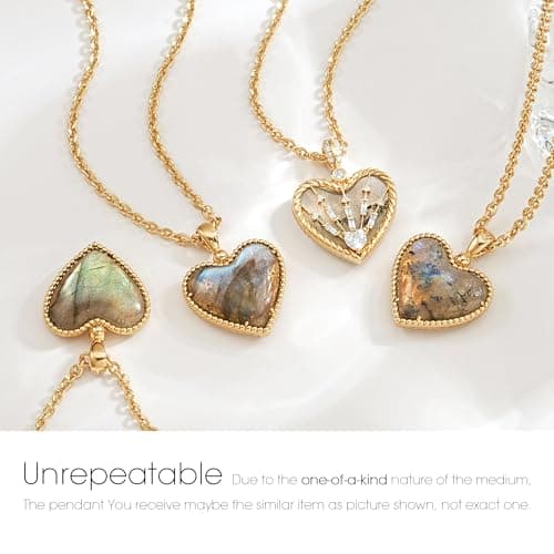 Fettero Gold Heart Necklace for Women, 14K Gold Plated Charm Necklaces Double Sided Love Heart Pendant Gold Necklace for Mom Wife Valentines' Day Jewelry - Thumbnail 3