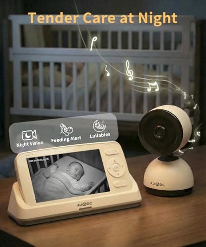 ALIOBC Smart Baby Monitor with Camera and Audio WiFi & No-WiFi Modes AI Cry Detection Night Vision 1080p FHD Camera and 5" Large Screen Two-Way Talk 1000ft Range Smart Alert Easy Setup for New Parents - Thumbnail 5